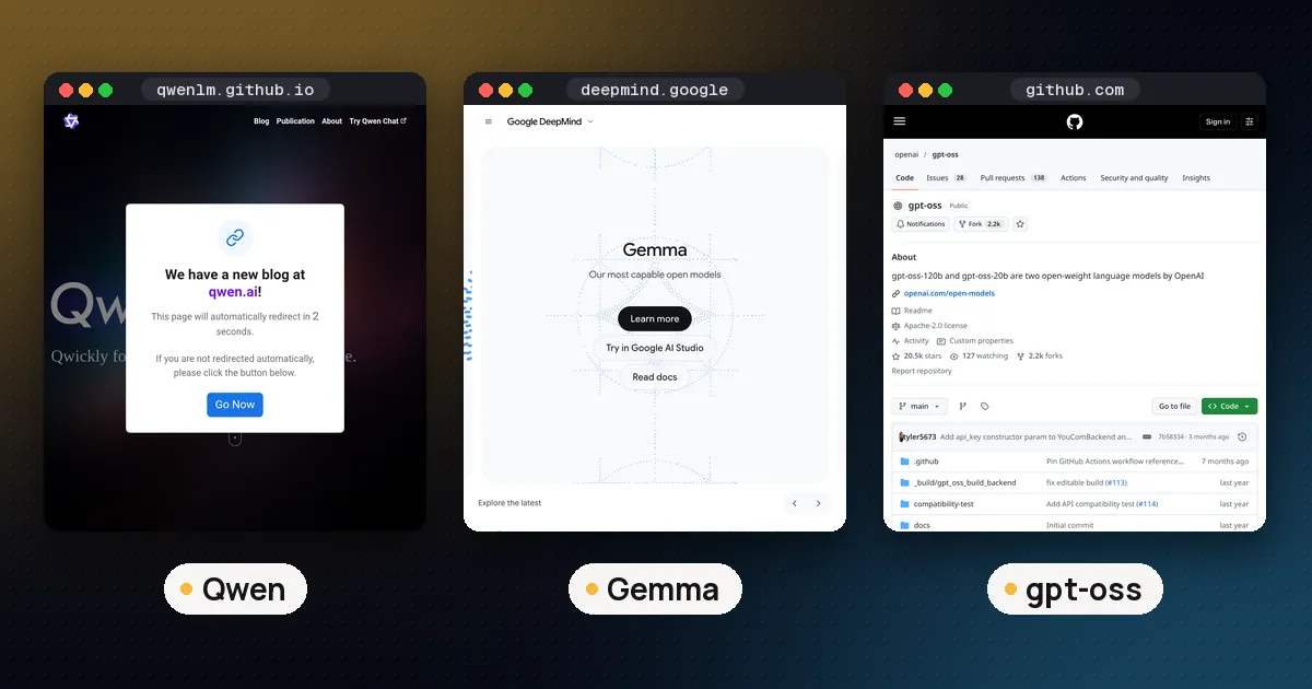 Screenshots of Qwen, Gemma, gpt-oss