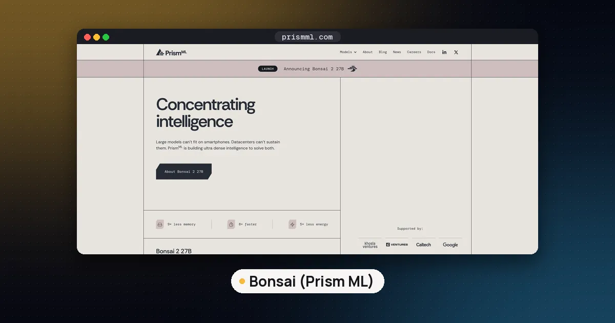 Screenshots of Bonsai (Prism ML)