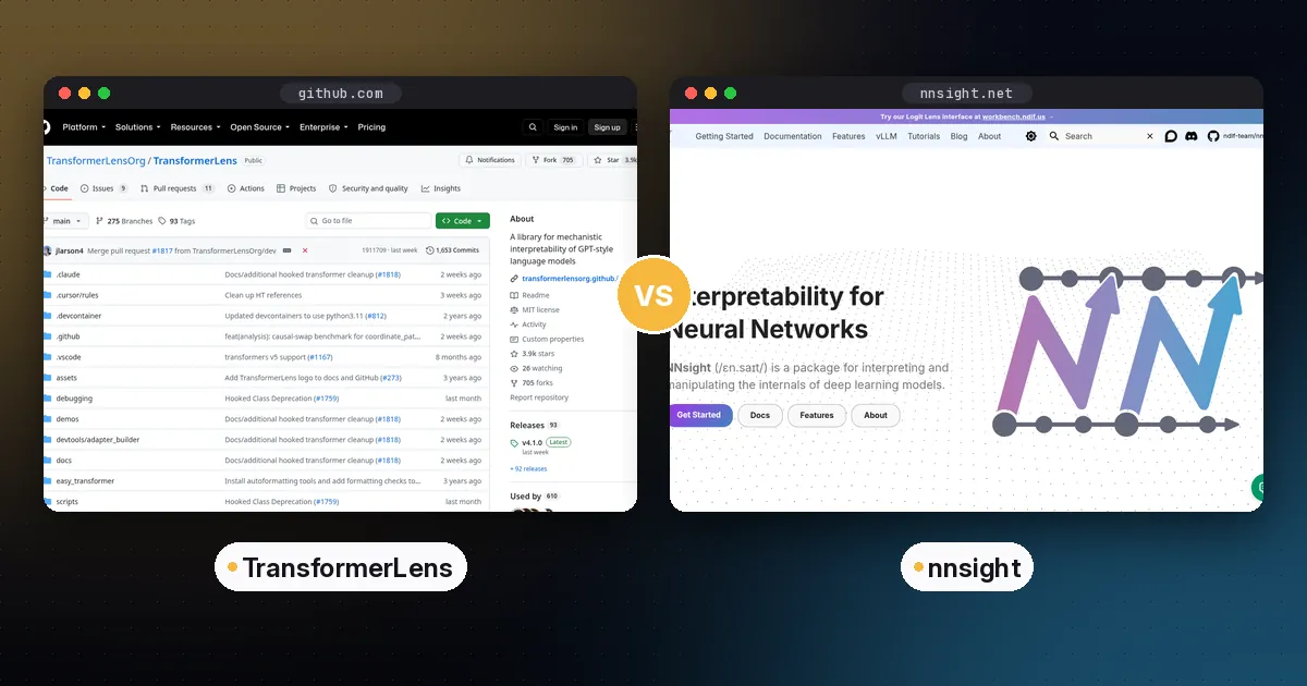 Side by side screenshots of the TransformerLens and nnsight websites